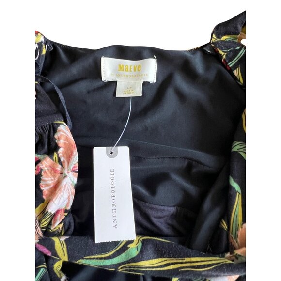 Anthropologie Maeve Gabriela Ruffled Black Floral Maxi Sweetheart Neck Dress L - Picture 14 of 16